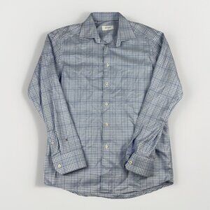 Eton Men’s Dress Shirt 40 15 1/3 Blue Houndstooth Plaid Button Up Read*